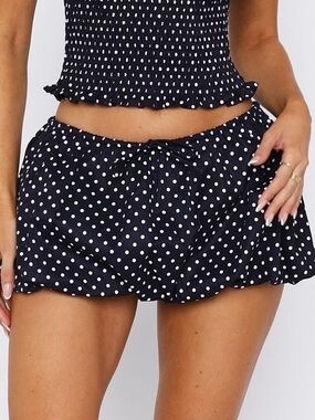 White Fox Boutique Navy Polka Dot mini Shorts skort skirt flirty poof s matching